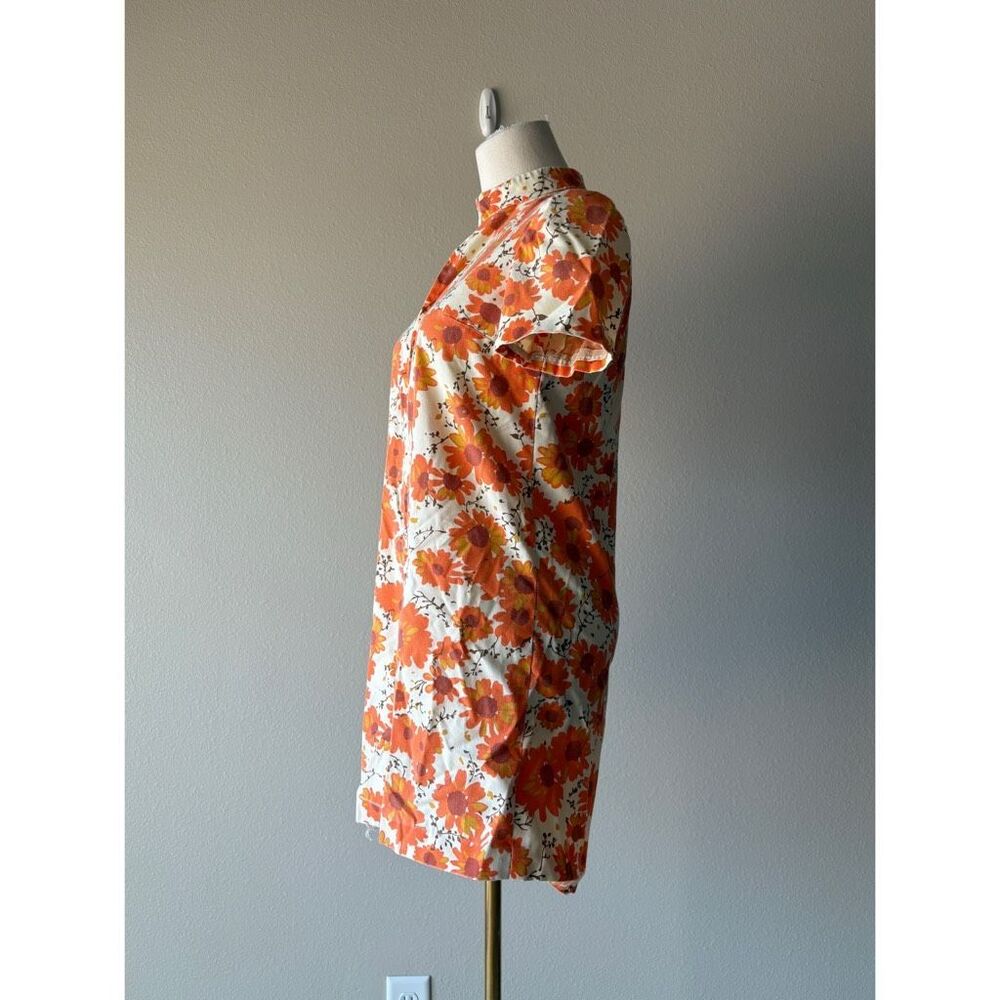 vintage 70s floral short sleeve zip up romper jumpsuit - Picture 3 of 9